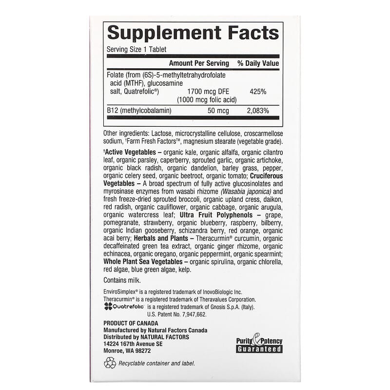 Natural Factors BioCoenzymated Methylfolate 1.000 mcg 60 Quick Melt Tablets 8 Thành phần vi chất Natural Factors BioCoenzymated Methylfolate 1.000 mcg 60 Quick Melt viên 068958012414