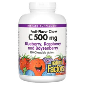Natural Factors Fruit-Flavor Chew Vitamin C Blueberry Raspberry & Boysenberry 500 mg 180 bánh 068958013275