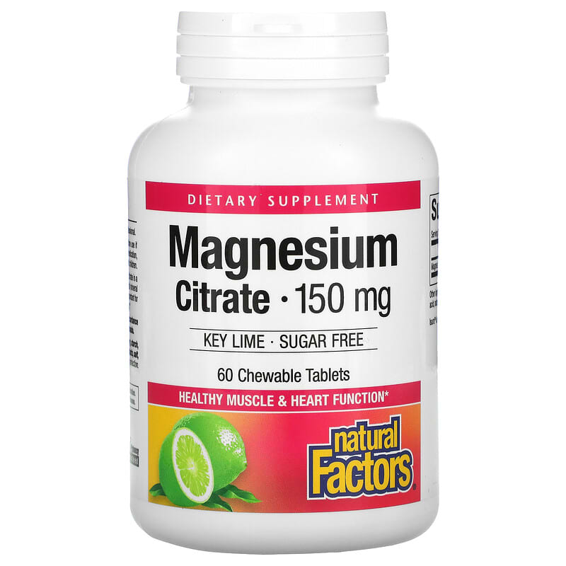 Natural Factors Magnesium Citrate Key Lime 150 mg 60 Chewable Tablets 1 Natural Factors Magnesium Citrate Key Lime 150 mg 60 viên 068958016504