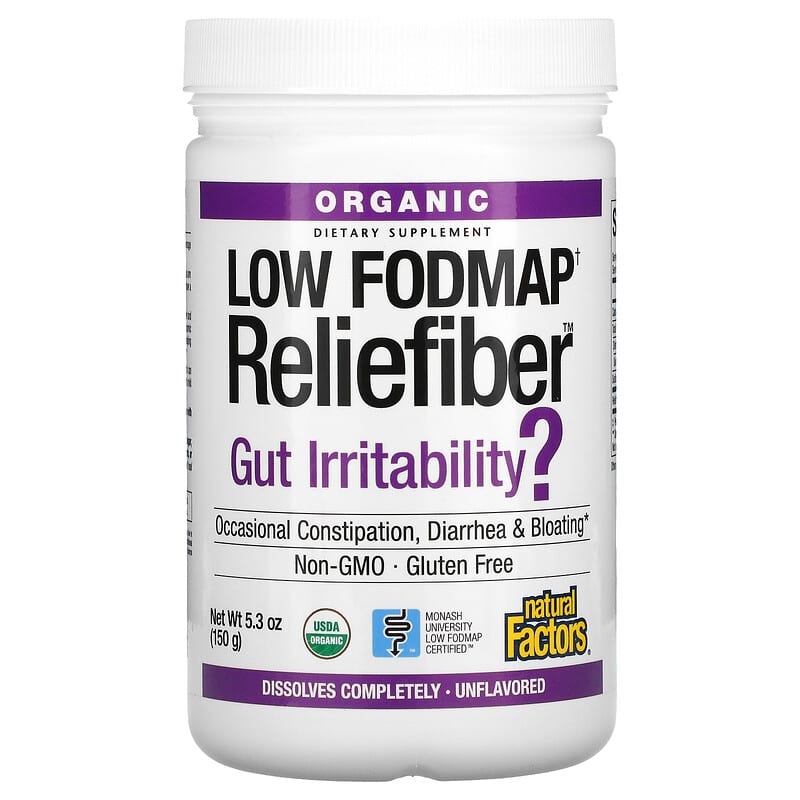 Natural Factors Organic Low Fodmap Reliefiber Unflavored 5.3 oz (150 g) 1 Natural Factors Organic Low Fodmap Reliefiber Unflavored 5.3 oz (150 g) 068958049915