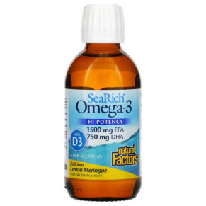 Natural Factors Sea Rich Omega-3 1500 mg EPA/750 mg DHA + Vitamin D3 Lemon Meringue 6.76 fl oz (200 ml) 068958357447
