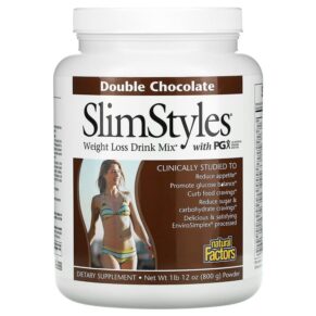 Natural Factors SlimStyles Weight Loss Drink Mix + PGX Double Chocolate 1 lb 12 oz (800 g) Powder 068958035512
