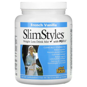 Natural Factors SlimStyles Weight Loss Drink Mix Powder + PGX French Vanilla 1 lb 12 oz (800 g) 068958035529