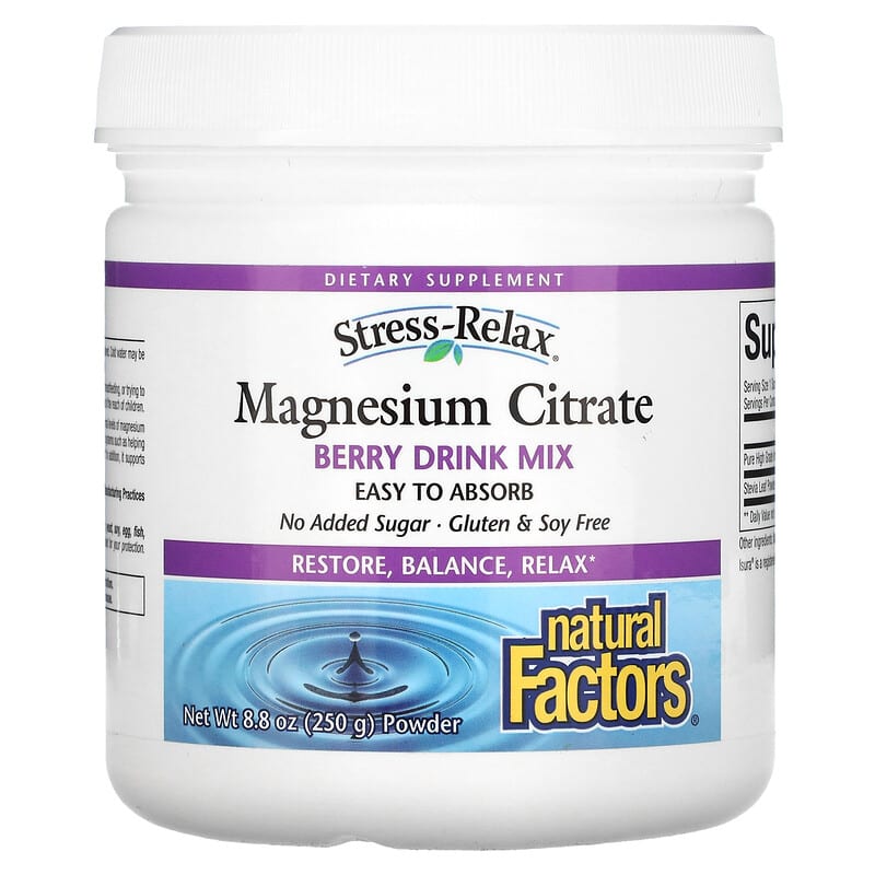 Natural Factors Stress-Relax Magnesium Citrate Berry Drink Mix 8.8 oz (250 g) 1 Natural Factors Stress-Relax Magnesium Citrate Berry Drink Mix 8.8 oz (250 g) 068958035406