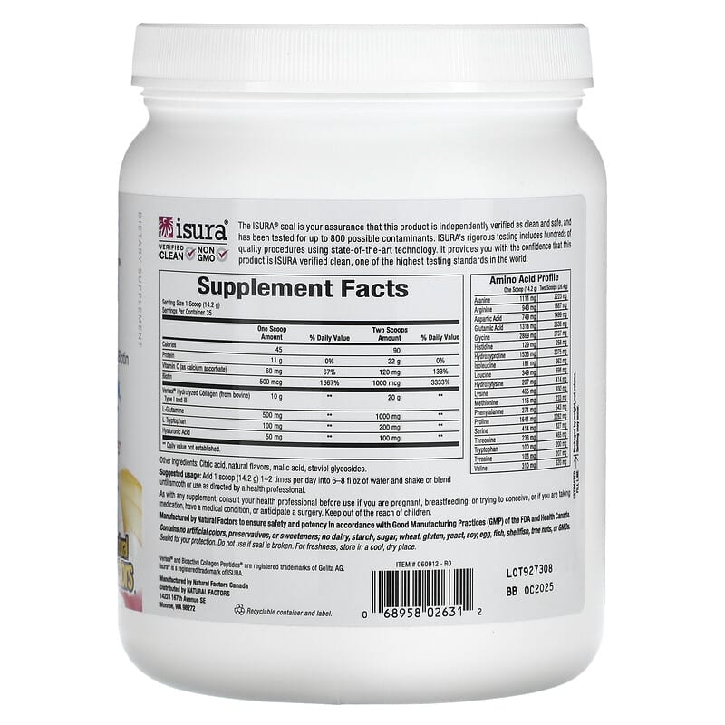 Natural Factors Total Body Collagen Bioactive Peptides Orange 100 mg 1 lb 1 oz (500 g) 8 Thành phần vi chất Natural Factors Total Body Collagen Bioactive Peptides Orange 100 mg 1 lb 1 oz (500 g) 068958026312