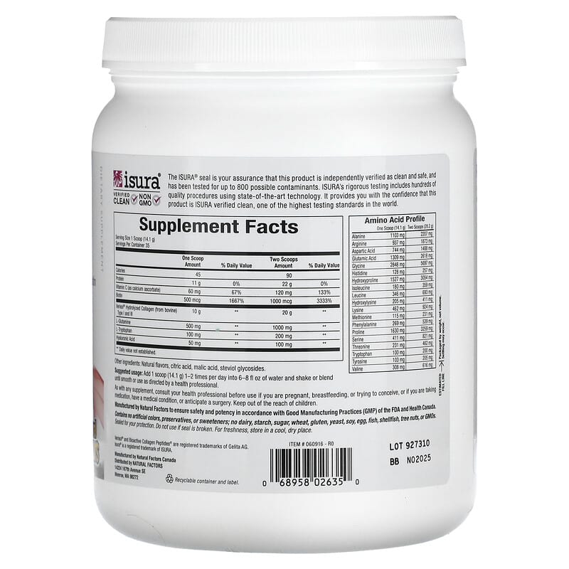 Natural Factors Total Body Collagen Bioactive Peptides Pomegranate 100 mg 1 lb 1 oz (500 g) 8 Thành phần vi chất Natural Factors Total Body Collagen Bioactive Peptides Pomegranate 100 mg 1 lb 1 oz (500 g) 068958026350