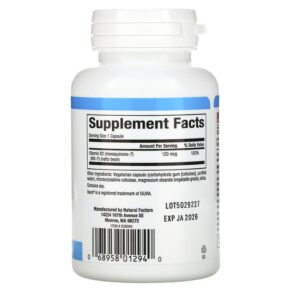 Natural Factors Vitamin K2 120 mcg 60 Vegetarian Capsules 068958012940