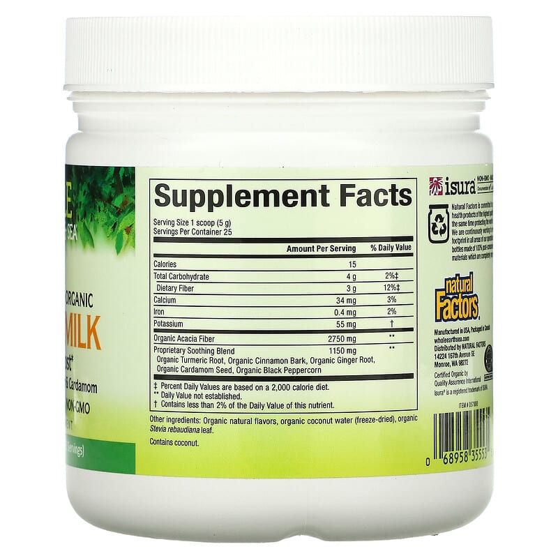 Natural Factors Whole Earth & Sea Golden Milk Soothing Boost 4.4 oz (124.7 g) 8 Thành phần vi chất Natural Factors Whole Earth & Sea Golden Milk Soothing Boost 4.4 oz (124.7 g) 068958355535