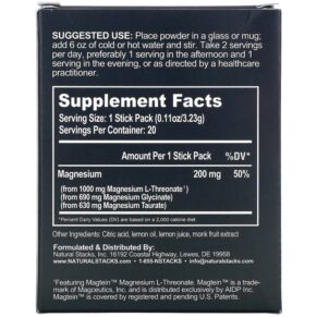Natural Stacks MagTech Magnesium Drink Mix Lemonade 20 Stick Packs 0.11 oz (3.23 g) Each 652508121413