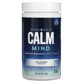 Natural Vitality CALM Mind Magnesium Supplement + L-Theanine Drink Mix Unflavored 6 oz (168 g) 840230344082