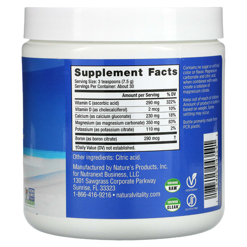 Natural Vitality CALM Plus Calcium The Anti-Stress Drink Mix Original (Unflavored) 8 oz (226 g) 8 Thành phần vi chất Natural Vitality CALM Plus Calcium The Anti-Stress Drink Mix Original (Unflavored) 8 oz (226 g) 183405043541