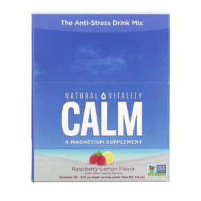 Natural Vitality CALM The Anti-Stress Drink Mix Raspberry-Lemon 30 Single Serving Packs 0.12 oz (3.3 g) 183405000636