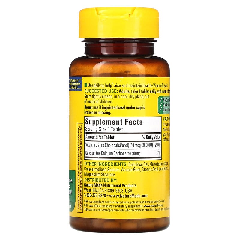 Nature Made Vitamin D3 50 mcg 100 Tablets 8 Thành phần vi chất Nature Made Vitamin D3 50 mcg 100 viên 031604026738