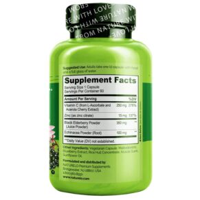 NATURELO Immune Support with Elderberry Vitamin C & Zinc plus Echinacea 60 Vegetarian Capsules 628110628565