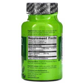 NATURELO Vegan B12 Infused with Spirulina 90 Easy Swallow Capsules 628110628480