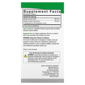 Nature's Answer Bacopa 500 mg 90 Vegetarian Capsules 083000163609
