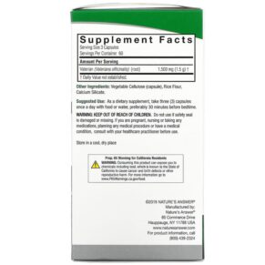 Nature's Answer Valerian Root 500 mg 180 Vegetarian Capsules 083000163500