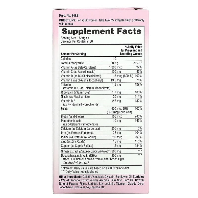 Nature's Bounty Optimal Solutions Healthy Mom Prenatal Multi 60 Softgels 8 Thành phần vi chất Nature's Bounty Optimal Solutions Healthy Mom Prenatal Multi 60 viên 074312648212