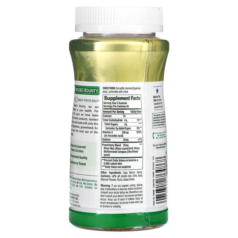 Nature's Bounty Vitamin C Gummies Orange Flavored 125 mg 80 Gummies 8 Thành phần vi chất Nature's Bounty Vitamin C Orange Flavored 125 mg 80 viên 074312764868