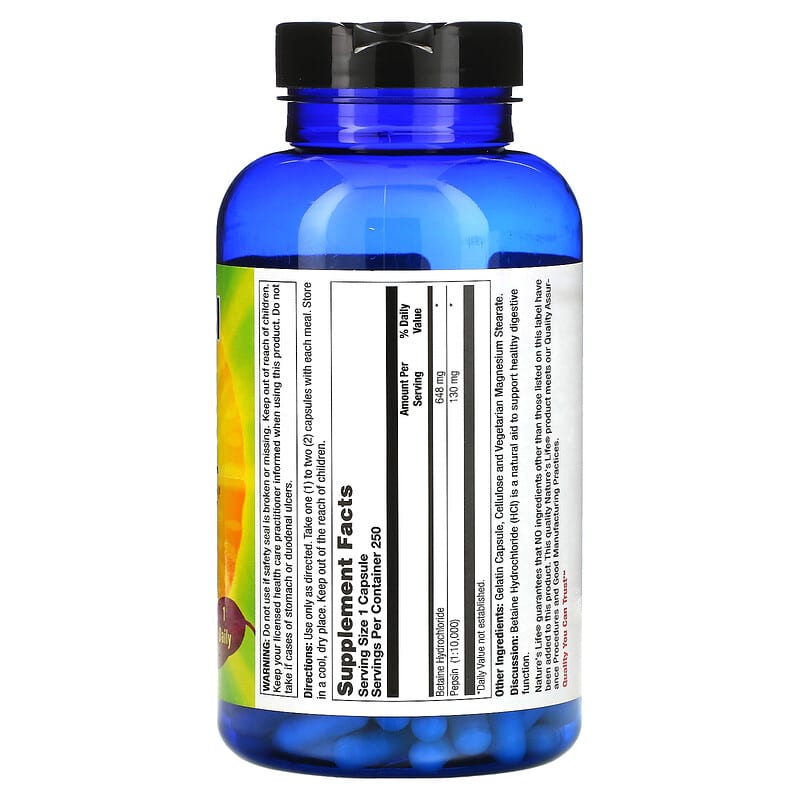 Nature's Life Betaine HCL 648 mg 250 Capsules 8 Thành phần vi chất Nature's Life Betaine HCL 648 mg 250 viên 040647004108