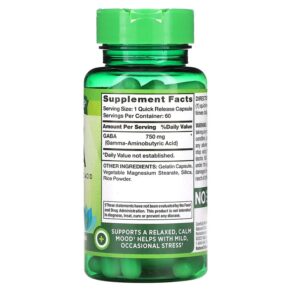 Nature's Truth Gaba Gamma Aminobutyric Acid 750 mg 60 Quick Release Capsules 3 Nature's Truth Gaba Gamma Aminobutyric Acid 750 mg 60 Quick Release Capsules 840093113870