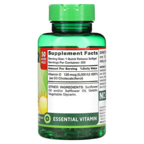 Nature's Truth High Potency Vitamin D3 125 mcg (5000 IU) 300 Quick Release Softgels 840093111685