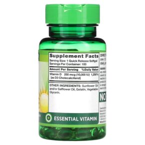 Nature's Truth High Potency Vitamin D3 250 mcg (10.000 IU) 100 Quick Release Softgels 840093100702