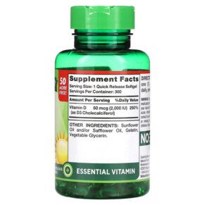 Nature's Truth High Potency Vitamin D3 50 mcg (2.000 IU) 300 Quick Release Softgels 840093103734