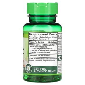 Nature's Truth High Strength Odorless Garlic 1.200 mg 120 Quick Release Softgels 840093101693
