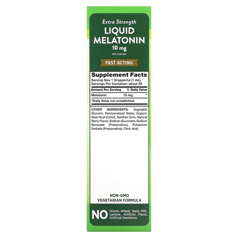 Nature's Truth Liquid Melatonin Natural Berry 10 mg 2 fl oz (59 ml) 8 Thành phần vi chất Nature's Truth Liquid Melatonin Natural Berry 10 mg 2 fl oz (59 ml) 840093112132