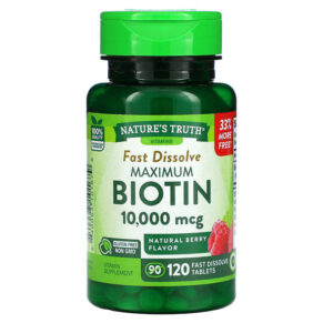 Nature's Truth Maximum Biotin Natural Berry 10.000 mcg 120 Fast Dissolve viên 840093101679