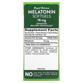 Nature's Truth Melatonin Softgels 10 mg 120 Rapid Release Liquid Softgels 840093115430