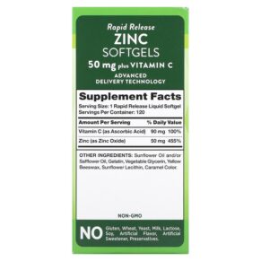 Nature's Truth Rapid Release Zinc Plus Vitamin C 50 mg 120 Rapid Release Liquid Softgels 3 Nature's Truth Rapid Release Zinc Plus Vitamin C 50 mg 120 Rapid Release Liquid Softgels 840093115416