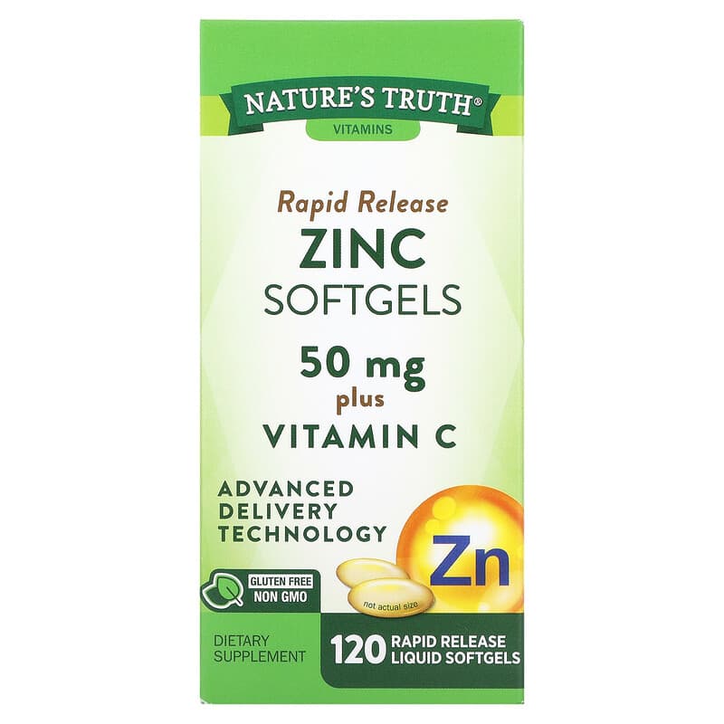Nature's Truth Rapid Release Zinc Plus Vitamin C 50 mg 120 Rapid Release Liquid Softgels 1 Nature's Truth Rapid Release Zinc Plus Vitamin C 50 mg 120 Rapid Release viên 840093115416