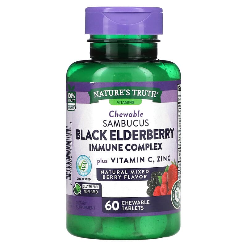 Nature's Truth Sambucus Black Elderberry Immune Complex Plus Vitamin C & Zinc Natural Mixed Berry 60 Chewable Tablets 1 Nature's Truth Sambucus Black Elderberry Immune Complex Plus Vitamin C & Zinc Natural Mixed Berry 60 viên 840093114754