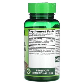 Nature's Truth Turkey Tail Mushroom 600 mg 120 Quick Release Capsules 840093120212