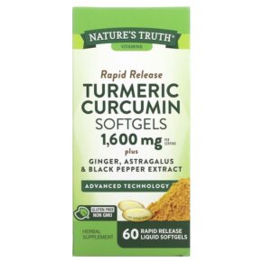 Nature's Truth Turmeric Curcumin plus Ginger Astragalus & Black Pepper Extract 800 mg 60 Rapid Release viên 840093112354
