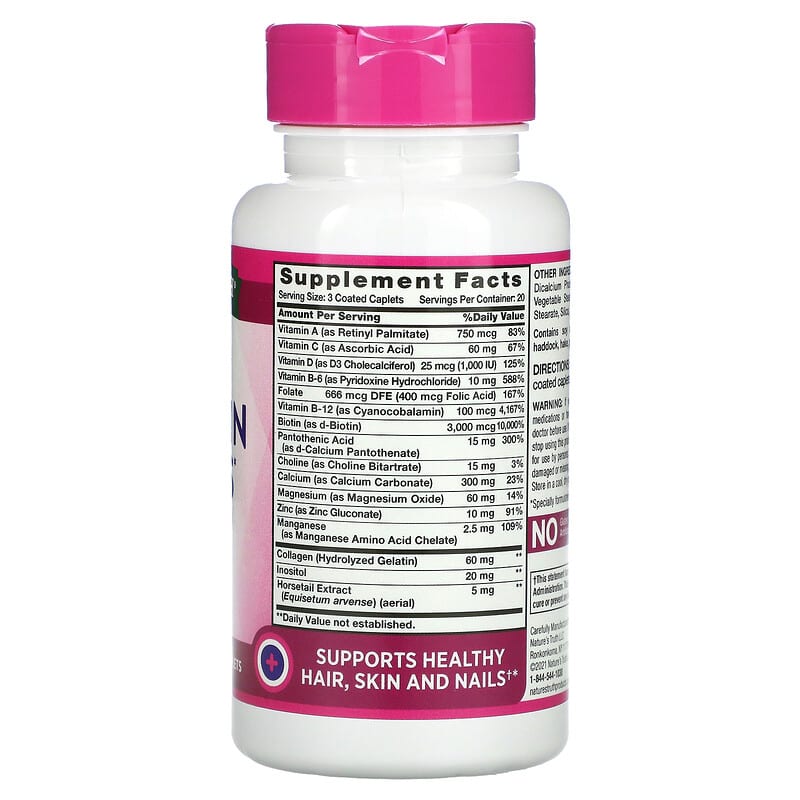Nature's Truth Ultra Hair Skin & Nails Plus Biotin 60 Coated Caplets 8 Thành phần vi chất Nature's Truth Ultra Hair Skin & Nails Plus Biotin 60 viên 840093101549
