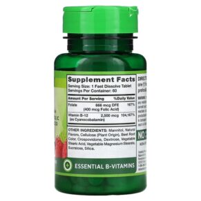 Nature's Truth Vitamin B-12 plus Folic Acid Natural Berry 2.500 mcg 60 Fast Dissolve Tablets 840093101778