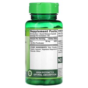 Nature's Truth Zinc Picolinate 50 mg 120 Quick Release Capsules 840093120182
