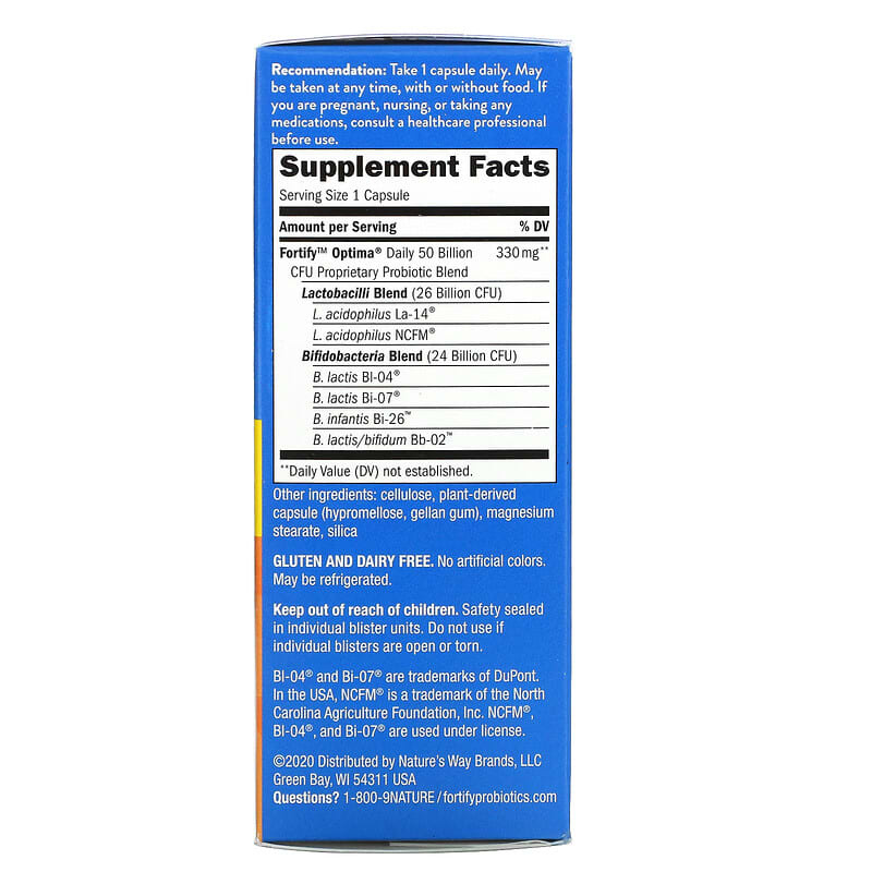 Nature's Way Fortify Optima Daily Probiotic 50 Billion 30 Delayed-Release Vegetarian Capsules 8 Thành phần vi chất Nature's Way Fortify Optima Daily Probiotic 50 Billion 30 Delayed-Release viên 033674103371