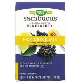 Nature's Way Sambucus Hot Drink Mix Standardized Elderberry Honey Lemon-Berry 10 gói (0.18 oz) 033674120873