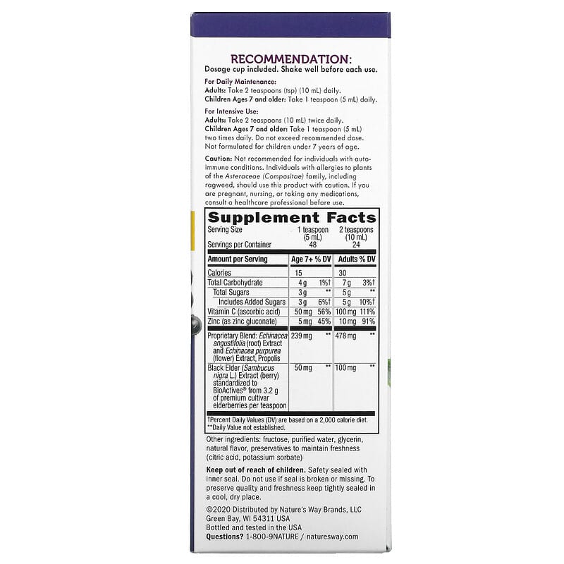 Nature's Way Sambucus Immune Syrup Standardized Elderberry 8 fl oz (240 ml) 8 Thành phần vi chất Nature's Way Sambucus Immune Syrup Standardized Elderberry 8 fl oz (240 ml) 033674153338