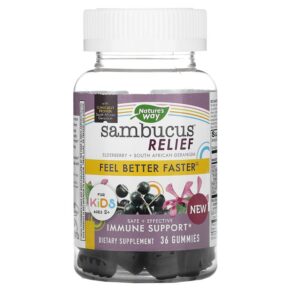 Nature's Way Sambucus Relief Immune Support For Kids 2+ Elderberry + South African Geranium 36 viên 033674136768