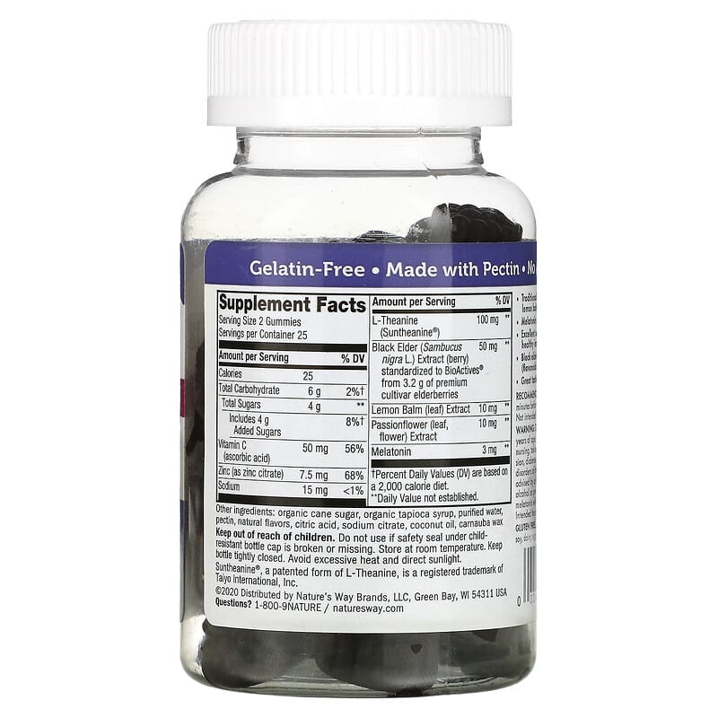 Nature's Way Sambucus Sleep + Immune with Melatonin & L-Theanine 50 Gummies 8 Thành phần vi chất Nature's Way Sambucus Sleep + Immune + Melatonin & L-Theanine 50 viên 033674134962