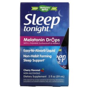 Nature's Way Sleep Tonight Melatonin Drops + L-Theanine & Herbals Cherry 2 fl oz (59 ml) 763948107469