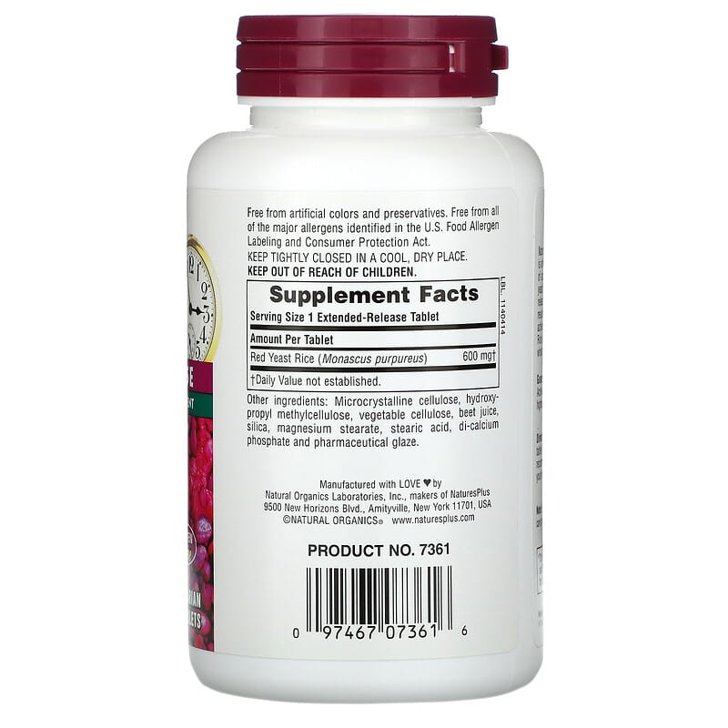 NaturesPlus Herbal Actives Red Yeast Rice 600 mg 60 Vegetarian Tablets 8 Thành phần vi chất NaturesPlus Herbal Actives Red Yeast Rice 600 mg 60 viên 097467073616