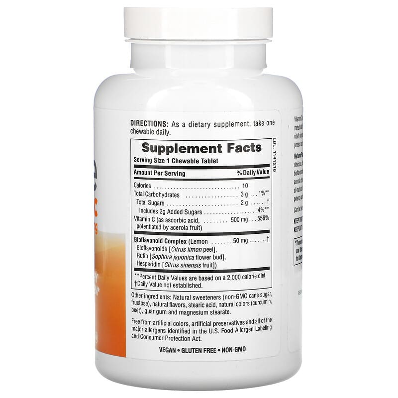 NaturesPlus Immune Vitamin C Citrus 500 mg 100 Chewables 8 Thành phần vi chất NaturesPlus Immune Vitamin C Citrus 500 mg 100 viên 097467410060