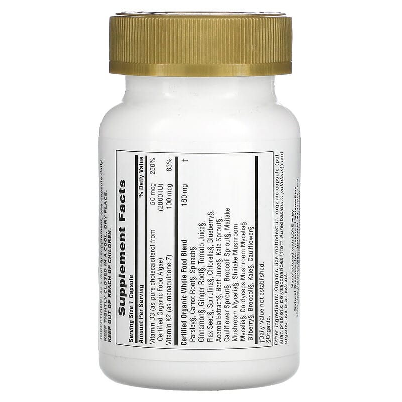 NaturesPlus Source of Life Garden Vit D3 & K2 60 Vegan Capsules 8 Thành phần vi chất NaturesPlus Source of Life Garden Vit D3 & K2 60 viên 097467307407