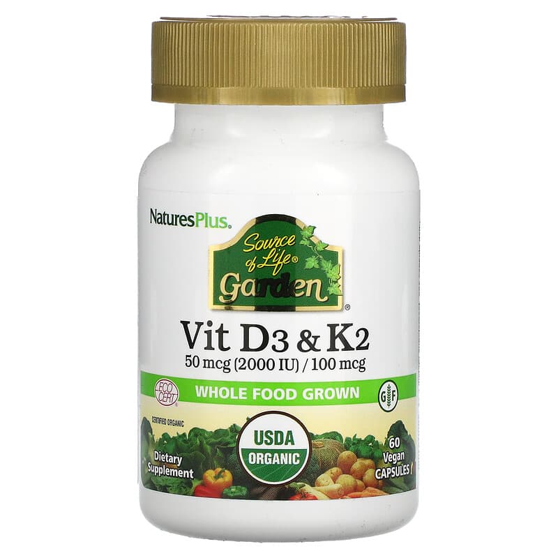 NaturesPlus Source of Life Garden Vit D3 & K2 60 Vegan Capsules 1 NaturesPlus Source of Life Garden Vit D3 & K2 60 viên 097467307407